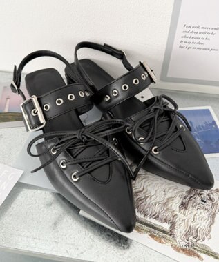 WEGO レースアップポインテッドシューズ ブラック