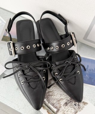 WEGO レースアップポインテッドシューズ ブラック