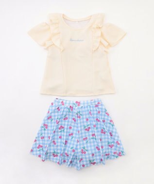 ANY KIDS 【UVカット】2WAYショルダーセパレート水着  エクリュ×サックスブルーチェック