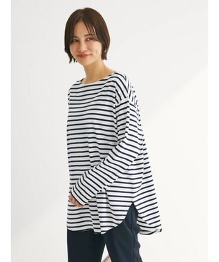 Green Parks ラウンドボーダーリラックスプルオーバー Navy