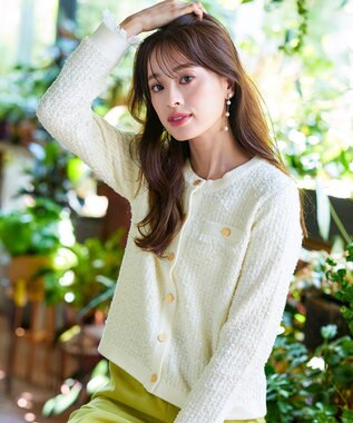 Tiaclasse 【洗える】ツイードニットカーディガン オフホワイト