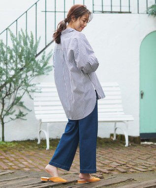 Feroux 【洗える】カラーストライプビッグ シャツ ブラック系1