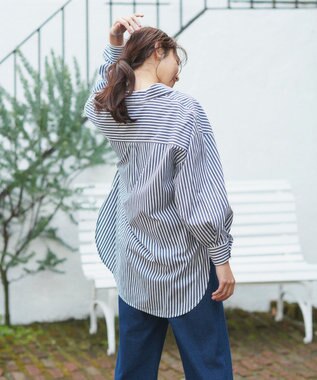 Feroux 【洗える】カラーストライプビッグ シャツ ブラック系1