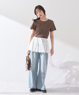 earth music&ecology ドットプリントＴシャツ Brown