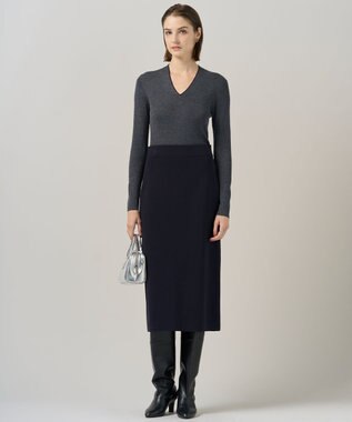 ICB L 【洗える】 シンセティックダブルフェイス ニットタイトスカート ネイビー系