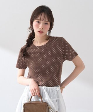 earth music&ecology ドットプリントＴシャツ Brown