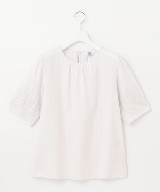 J.PRESS LADIES 【洗える】BEZ空羽ストライプ クルーネック ブラウス ライトグレー系1