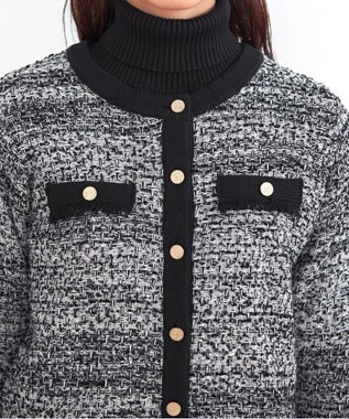 Tiaclasse 【洗える】ツイードニットカーディガン グレー