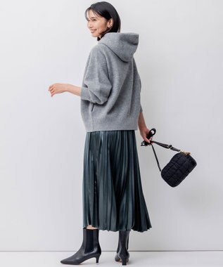 23区 【洗える】レザーライク プリーツスカート ダークグリーン系