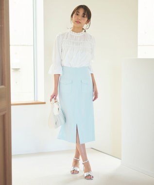 Feroux 【新色追加・洗える】パールポイントフラップ スカート スカイブルー系