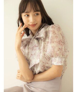 earth music&ecology フラワー柄シアーパフブラウス
