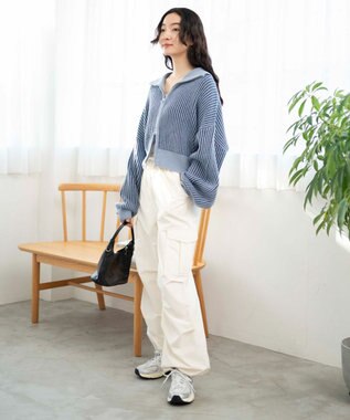 WEGO ダブルジップショートカーデ ブルー