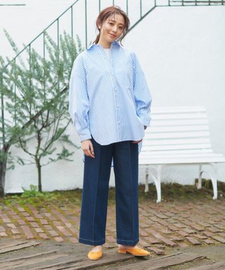 Feroux 【洗える】カラーストライプビッグ シャツ ブルー系1