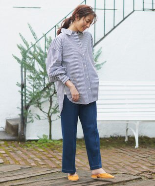 Feroux 【洗える】カラーストライプビッグ シャツ ブラック系1