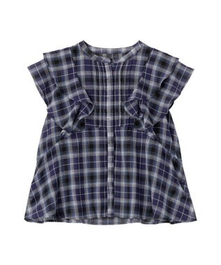 earth music&ecology チェックラッフルブラウス Navy
