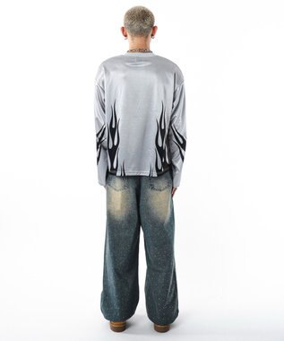 WEGO 【ユニセックス着用ITEM】ファイヤーパターンゲームロゴT（長袖） グレー