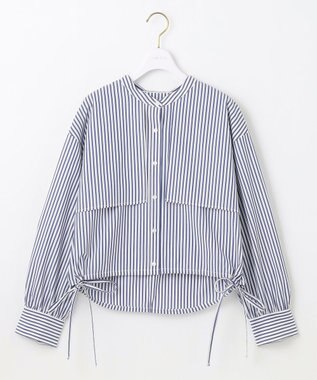 ANY SIS 【UVカット・接触冷感・速乾】クロップトヨークハオリ シャツ ネイビーストライプ