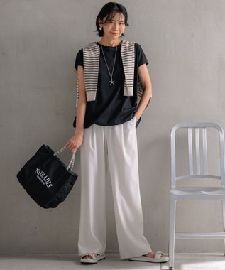 23区 【洗える】2WAYストレッチツイル ワイドパンツ ベージュ系