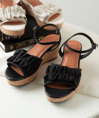 WEGO ウェッジソールフリルサンダル ブラック