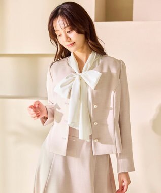 Feroux 【先行予約】パール釦ペプラムジャケット×スカート セットアップ ピンク系