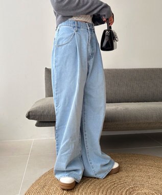 WEGO モチーフデニムタックパンツ デニム淡色