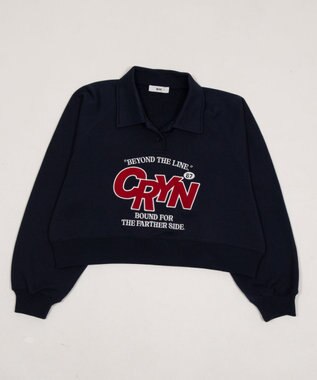 WEGO 襟付きグラフィックショートスウェット ネイビー