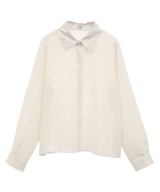 earth music&ecology 襟ビジューブラウス Off White