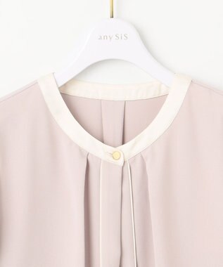 ANY SIS 【洗える】フロントタック ブラウス ローズグレー×アイボリー