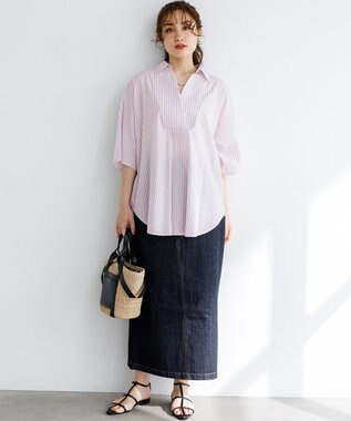 23区 L 【Lサイズ限定】リラックスシルエット スキッパーシャツ ピンク系