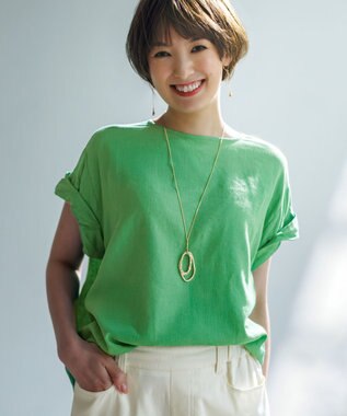 ANY 【手洗い可】ヨーロピアンリネンツイストスリーブブラウス グリーン