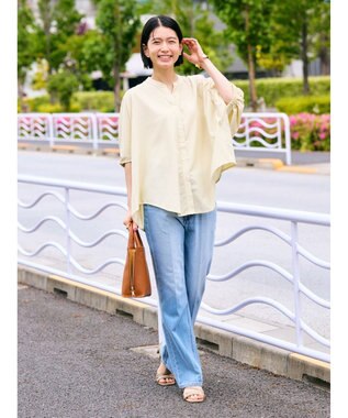 AMERICAN HOLIC 接触冷感＋ＵＶカット　ギャザースリーブブラウス Stripe Yellow