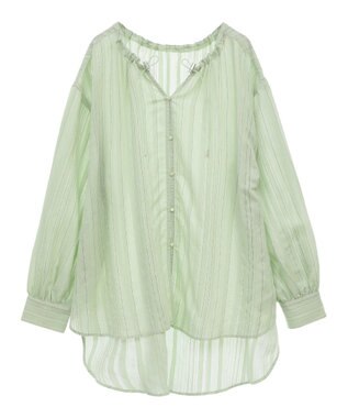 Green Parks ドロストネックシアーストライプチュニック Mint