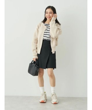 earth music&ecology レースプリントボーダープルオーバー Border Navy