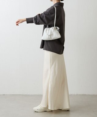 russet レザー巾着ミニショルダーバッグ(CE-1637) White