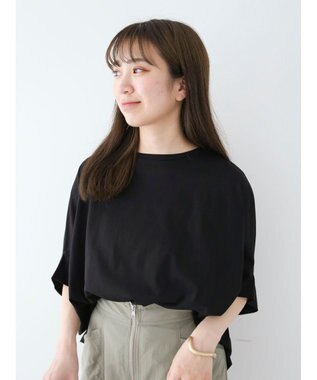 Green Parks 冷っとすずやか　ドルマンカット５分袖プルオーバー Black
