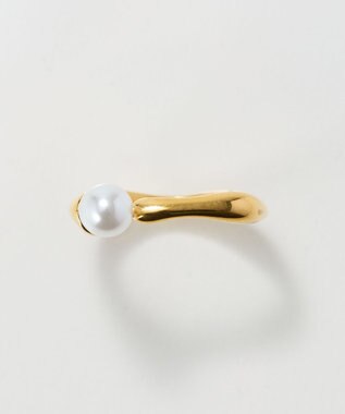 Phoebe 〈金属アレルギー対応〉ラスターフレームパールカフリング　ゴールド/ステンレス/大ぶり/存在感◎/主役級/変形 ゴールド