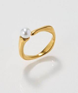 Phoebe 〈金属アレルギー対応〉ラスターフレームパールカフリング　ゴールド/ステンレス/大ぶり/存在感◎/主役級/変形 ゴールド