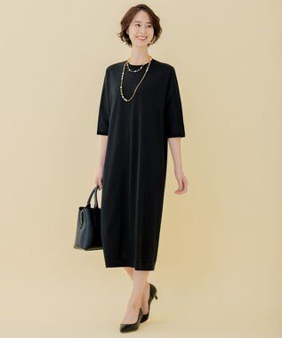 自由区 【洗える】シャインハイゲージ ドルマンスリーブワンピース ネイビー系