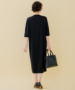自由区 【洗える】シャインハイゲージ ドルマンスリーブワンピース ネイビー系