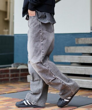 WEGO 【S～Lサイズ展開/ウエスト調整可】パラシュートデニムパンツ グレーその他