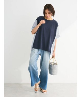 Green Parks 異素材脇切り替えドッキングプルオーバー Navy