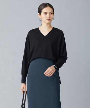 ICB 【洗える】 コンパクトウール Vネックプルオーバー ブラック系