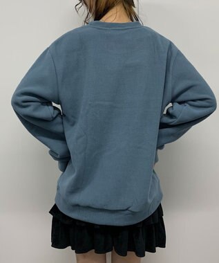 WEGO 【ユニセックス着用ITEM】ワッフルフリースOP刺繍クルートレーナー サックス