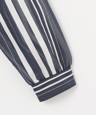 J.PRESS LADIES 【洗える】SHEER dobby ストライプ シャツカラー ブラウス ネイビー系1