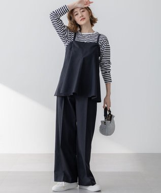 23区 【セットアップ対応/洗える】スラブツイードストレッチ ワイド パンツ ネイビー系