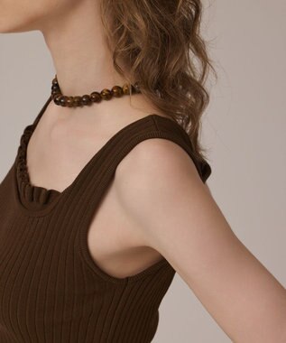 GRACE CONTINENTAL リブフリルニットトップ ブラウン