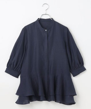 #Newans 【洗える】ダブルフリルヘムシアーシャツ ネイビー