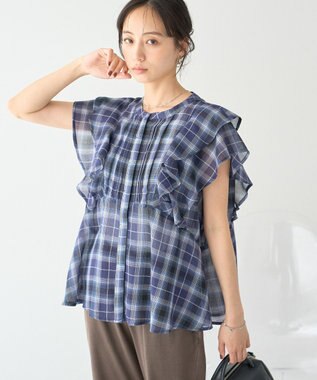 earth music&ecology チェックラッフルブラウス