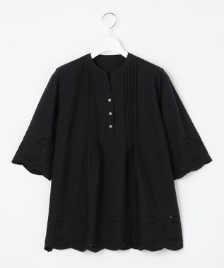 J.PRESS LADIES S 【洗える】 セルロース刺繍 ブラウス ネイビー系