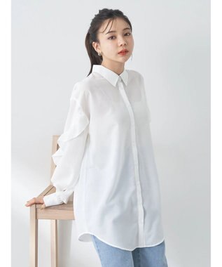 earth music&ecology フリルスリーブシャツ Ivory